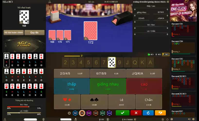 Giao diện trò chơi đánh bài HiLo BBIN live casino 