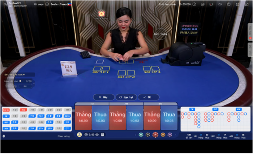 Giao diện bàn cược Bài cửu ôn châu tại hệ thống DB live casino 