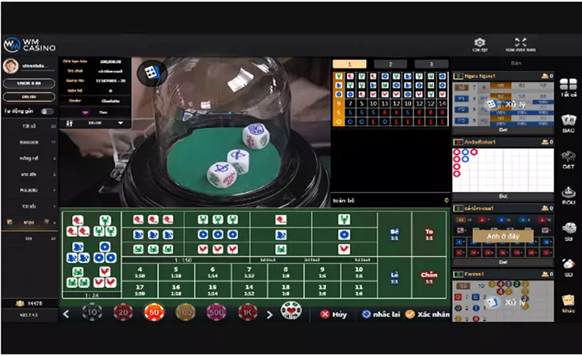 Giao diện bàn cược Bầu cua sòng bài WM 