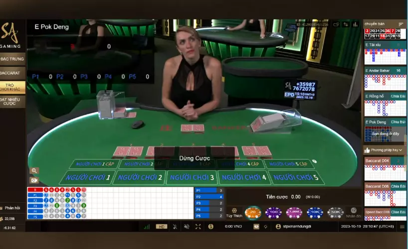 Giao diện bàn cược Pok Deng live casino SA 