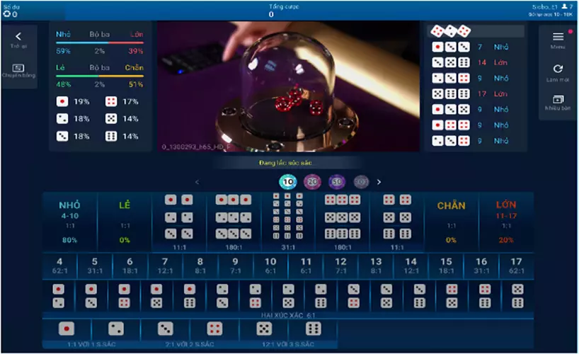 Giao diện bàn cược Sic bo MG Live Casino