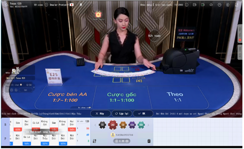 Giao diện bàn cược Texas Hold’em tại DB live casino 