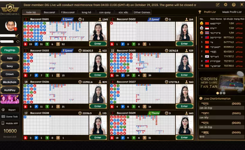 Giao diện live casino RG DG casino