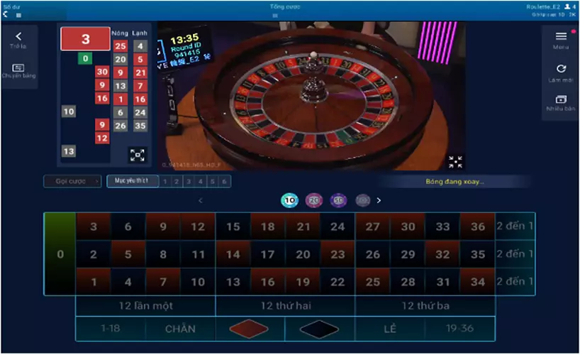 Giao diện trò chơi Roulette MG live casino 