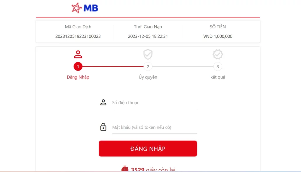 nạp tiền nhà cái RG - màn hình đăng nhập hệ thống banking