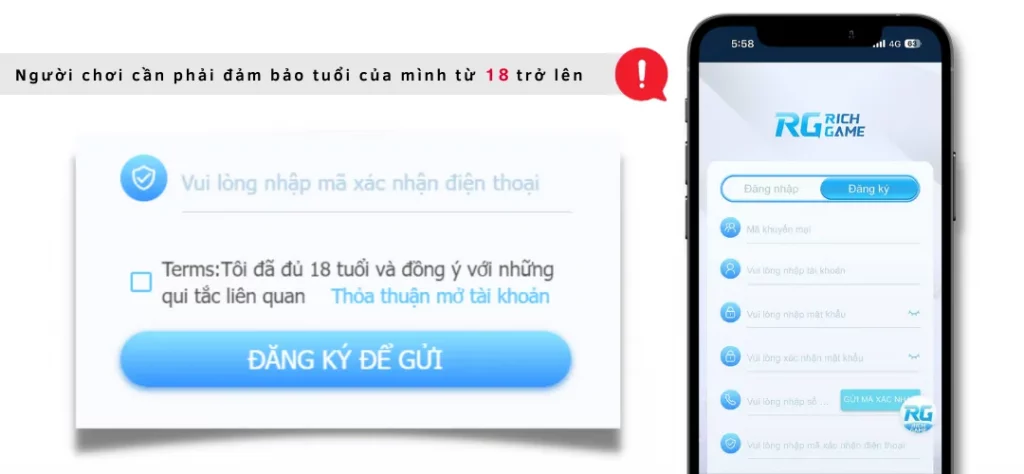 Người chơi cần phải đảm bảo tuổi của mình từ 18 trở lên
